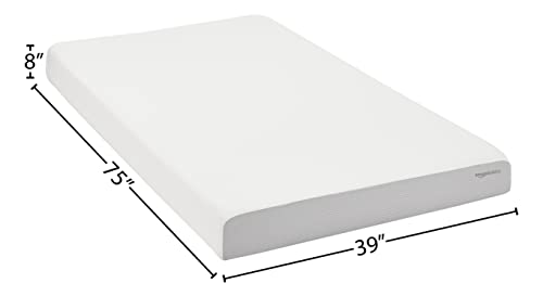 Amazon Basics Memory Foam Mattress, Soft Plush Feel, Breathable, Contours to Body, 8 Inch, Twin, White/Grey