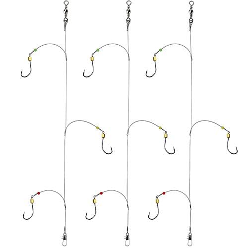 Fishing Hook with Leader,5 Hooks Fishing Rig-7 Strands Nylon Coated Fishing Leader with Swivle,Snap,Hooks