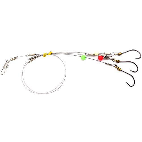 Fishing Hook with Leader,5 Hooks Fishing Rig-7 Strands Nylon Coated Fishing Leader with Swivle,Snap,Hooks