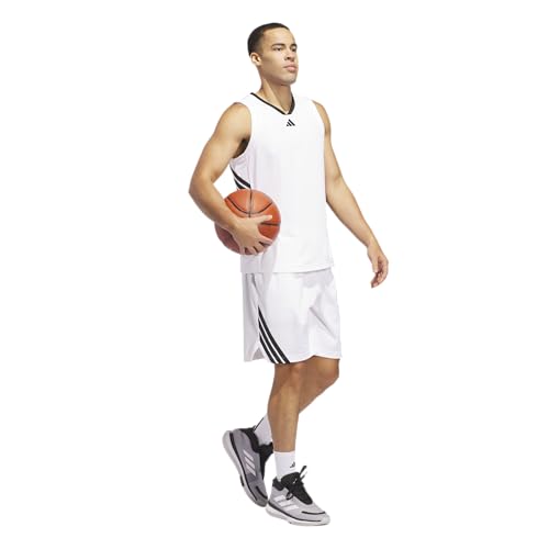 adidas Men's Basketball Legends 3-Stripes Shorts, White/Black