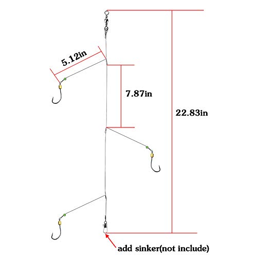 Fishing Hook with Leader,5 Hooks Fishing Rig-7 Strands Nylon Coated Fishing Leader with Swivle,Snap,Hooks