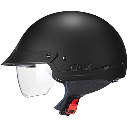 GLX M14 Open Face Motorcycle Helmet - Matte Black, Large - DOT Approved