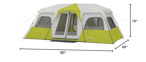 CORE Instant Cabin Tents | 6 Person / 9 Person / 10 Person / 12 Person Family Cabin Multi Room Pop Up Tents Car Camping | Included Storage Pockets for Camping Accessories