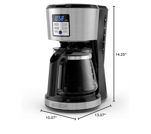 BLACK+DECKER 12-Cup Coffee Maker with Easy On/Off Switch, Easy Pour, Non-Drip Carafe with Removable Filter Basket, Vortex Technology, Black