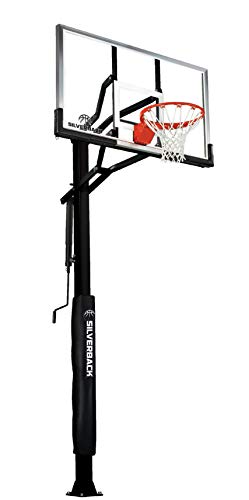 Silverback 60" Height Adjustable In-Ground Basketball Hoop with Tempered Glass Backboard, Pro-Style Breakaway Rim, Pole and Backboard Pad