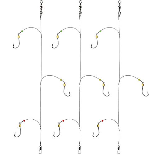 Fishing Hook with Leader,5 Hooks Fishing Rig-7 Strands Nylon Coated Fishing Leader with Swivle,Snap,Hooks