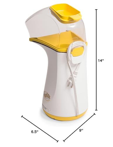 Presto 04820 Poplite Hot Air Popcorn Popper - Built-In Measuring Cup + Melts Butter, Easy to Clean, Built-In Cord Wrap, 18 Cups, Yellow