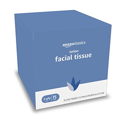 Amazon Basics Facial Tissues with Lotion, 2-Ply, 300 Count (4 Boxes, 75 Tissues per Box), Packaging May Vary