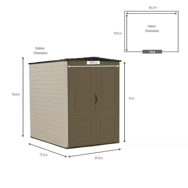 Rubbermaid Medium Vertical Resin Outdoor Storage Shed With Floor (5 x 4 Ft), Weather Resistant, Brown, Organization for Home/Backyard/Pool/Garden/Lawn Tools
