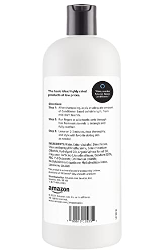 Amazon Basics Soft & Sleek Anti-Frizz Conditioner for Dry or Damaged Hair with Argan Oil & Silk Proteins, 28 Fluid Ounce