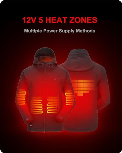 DEWBU Heated Jacket for Men with 12V Battery Pack Winter Outdoor Soft Shell Electric Heating Coat