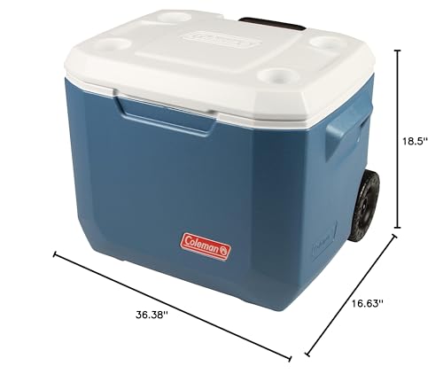 Coleman Insulated Can Cooler: 50 Quart Xtreme 5 Day Wheeled Cooler, Insulated Cooler with Wheels Keeps Ice for 5 Days, Portable Rolling Hard Cooler
