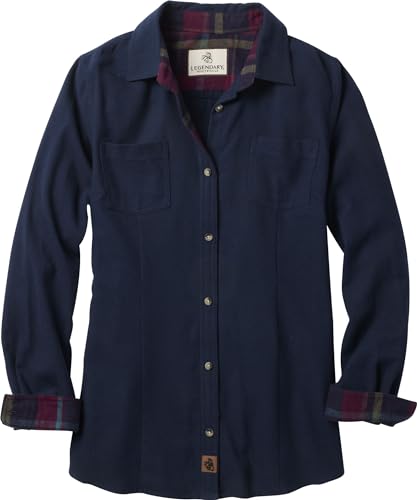 Legendary Whitetails Womens Cottage Escape Flannel Long Sleeve Plaid and Solid Color Clothes, Fitted Button Down