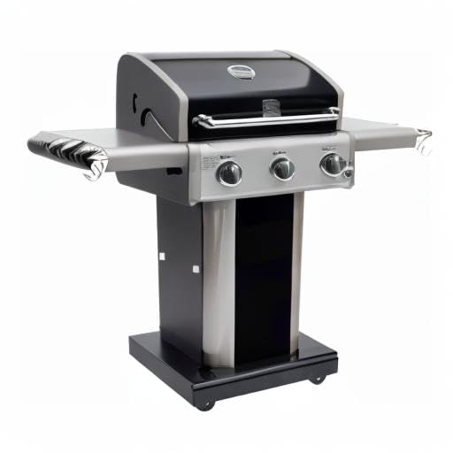 Kenmore 3-Burner Propane BBQ Grill, 30,000 BTUs Gas Grill with Cast Iron Cooking Grates, Folding Side Tables & Wheels, Outdoor Grill with Tool Hooks, Azure Blue
