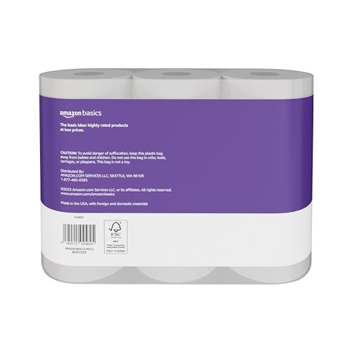 Amazon Basics Soft and Strong 2-Ply Toilet Paper, 6 Ultra Rolls = 24 Regular Rolls, Unscented, 340 Sheets per Roll, Septic Safe