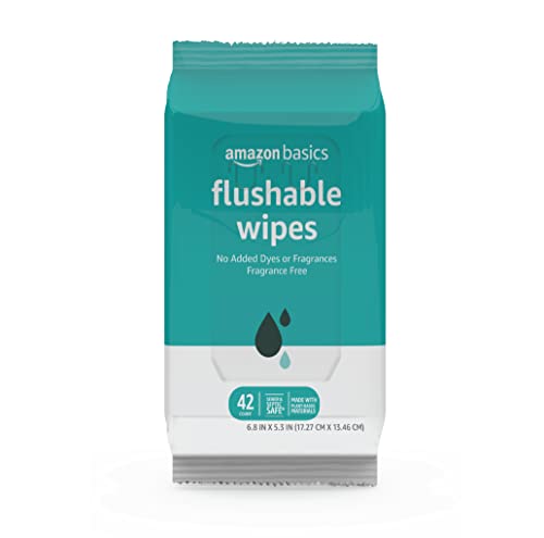 Amazon Basics Adult Wet Wipes Flushable formulated without Fragrance, 126 Count (3 Packs of 42) Packaging May Vary