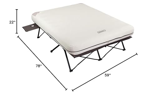 Coleman Queen-Size Airbed Cot Combination, Folding Air Mattress with Steel Frame & Side Table, Battery Pump Included