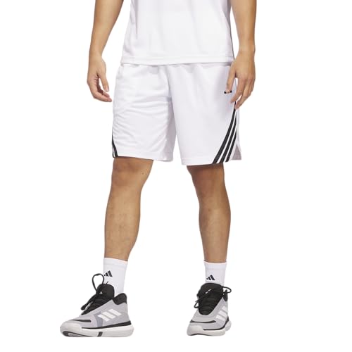 adidas Men's Basketball Legends 3-Stripes Shorts, White/Black