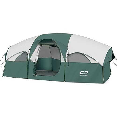 CAMPROS CP Tent 8 Person Camping Tents, Weather Resistant Family Tent, 5 Large Mesh Windows, Double Layer, Divided Curtain for Separated Room, Portable with Carry Bag