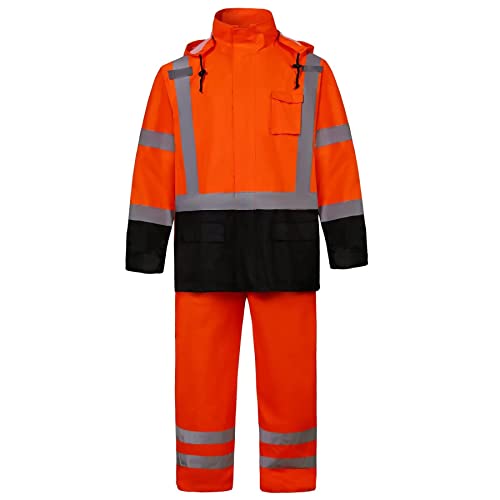 SRsafety High Visibility Rain Gear, Class 3 High Visibility Work Rain Gear for Men, Construction Rain Suits