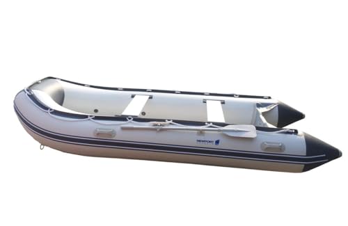 Newport 12ft 6in Catalina Inflatable Dinghy Boat Transom Sport Tender - 6 Person - 20 Horsepower USCG Rated, White/Gray