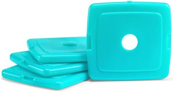Cool Coolers by Fit & Fresh 4 Pack Slim Ice Packs, Quick Freeze Space Saving Reusable Ice Packs for Lunch Boxes or Coolers, Multi Colored