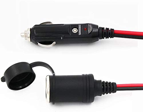 12V Cigarette Lighter Extension Cord 12FT -Car Charger Cigar Lighter Male Plug to Female Socket 16AWG Heavy Duty Extension Cable with LED Lights Extender for Air Compressor Pump and Tire Inflator 15A