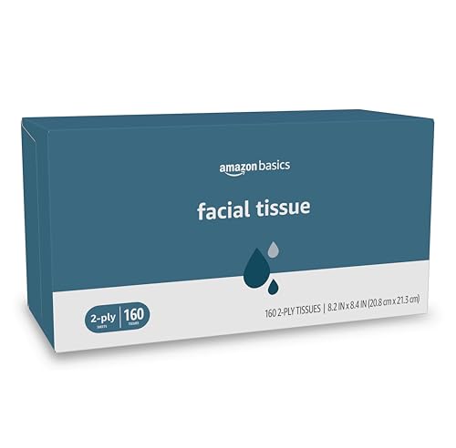Amazon Basics Facial Tissue, 2-Ply, 160 Tissues per Box, 4 Boxes (640 total) (Previously Solimo)