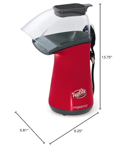 Presto 04820 Poplite Hot Air Popcorn Popper - Built-In Measuring Cup + Melts Butter, Easy to Clean, Built-In Cord Wrap, 18 Cups, Yellow