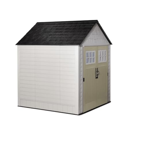 Rubbermaid Extra Large Resin Outdoor Storage Shed With Floor (7 x 10 Ft.), Weather Resistant, Brown, Organization for Home/Lawn Mower/Backyard Equipment/Bike Storage/Pool Supplies