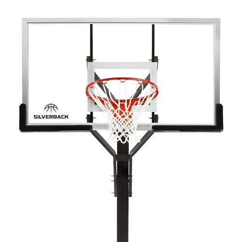 Silverback 60" Height Adjustable In-Ground Basketball Hoop with Tempered Glass Backboard, Pro-Style Breakaway Rim, Pole and Backboard Pad