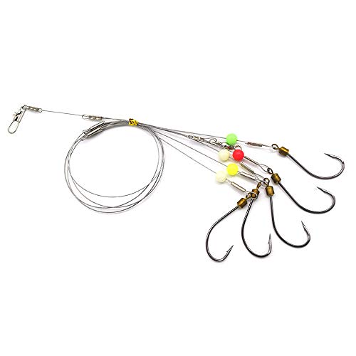 Fishing Hook with Leader,5 Hooks Fishing Rig-7 Strands Nylon Coated Fishing Leader with Swivle,Snap,Hooks