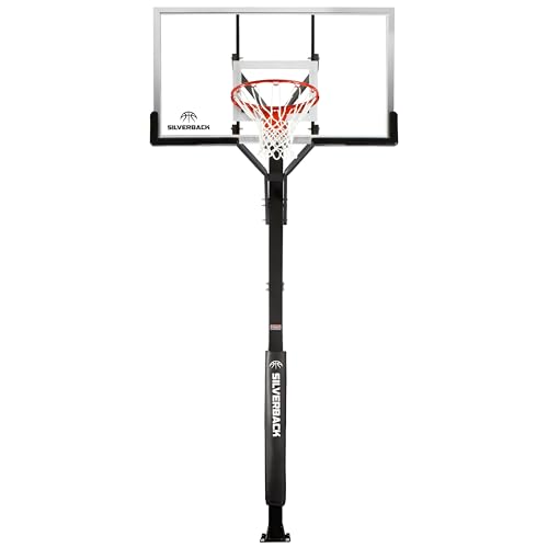 Silverback 60" Height Adjustable In-Ground Basketball Hoop with Tempered Glass Backboard, Pro-Style Breakaway Rim, Pole and Backboard Pad