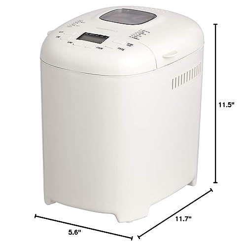 Amazon Basics Programmable Bread Maker, 2 Pound Non-Stick Automatic Bread Making Machine, 14 Settings for Breads, Doughs, Gluten-Free Options and More, LCD Display, White