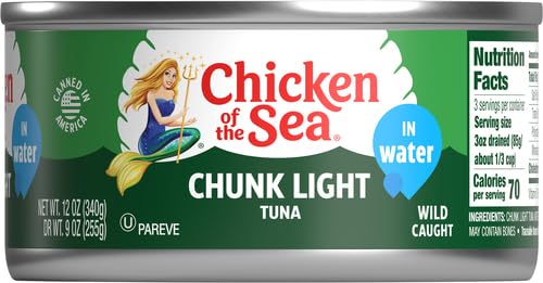 Chicken of the Sea Chunk Light Tuna in Water, 5 Ounce Cans (Pack of 10), Wild Caught Canned Tuna
