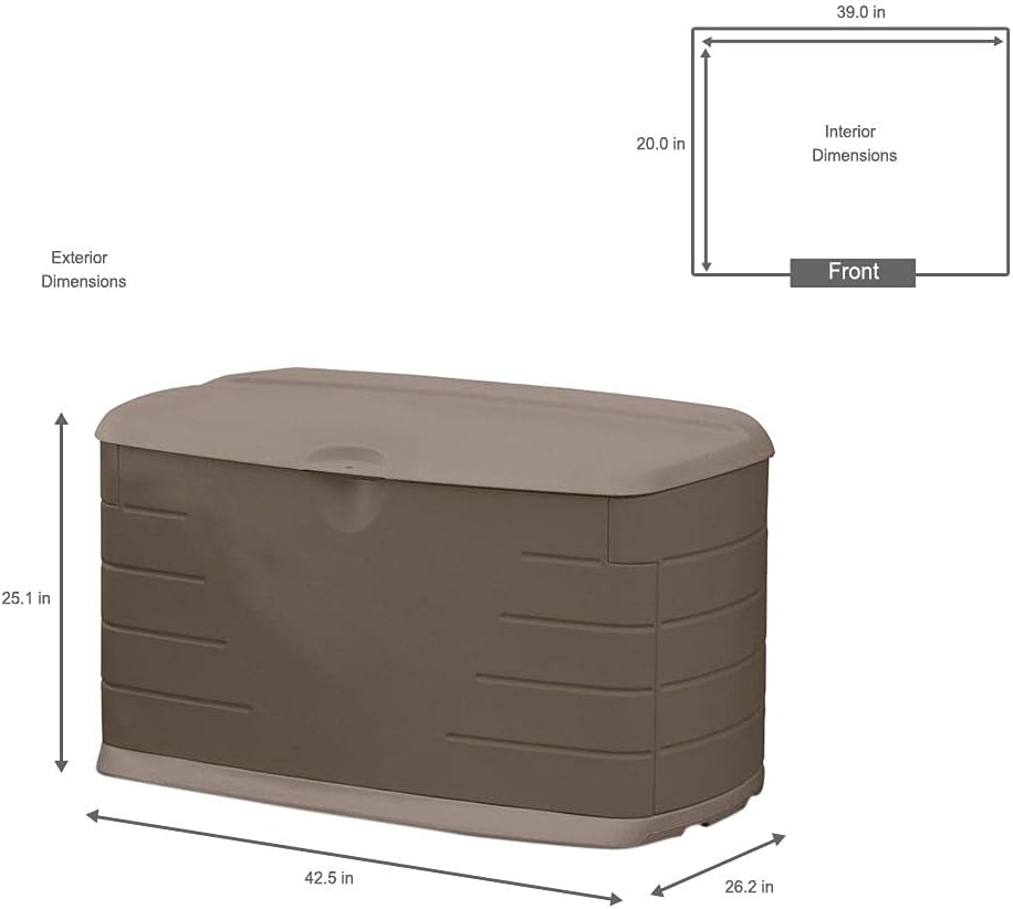 Rubbermaid Extra Large Resin Outdoor Storage Deck Box with Seat (120 Gal), Weather Resistant, Brown, Deck Organization for Home/Backyard/Pool Chemicals/Toys/Garden Tools/Porch/Patio Cushions