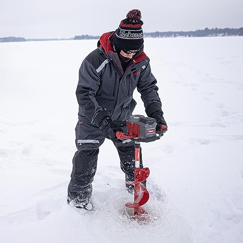 Eskimo E40 Electric Ice Fishing Auger, Full Power 40v Lithium-ion Battery, Lightweight Powerhead, Turbo Cutting System, Multi-Edge Blades, Red