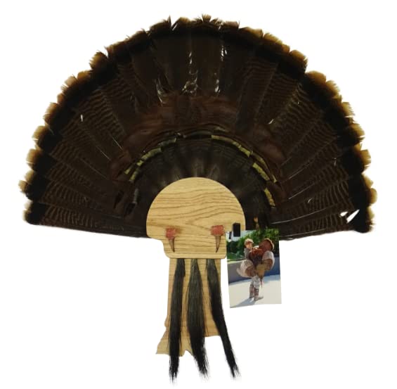 Esh Turkey Fan Mount Kit - Customized State Turkey Tail Mounting Plaque - Natural Oak Wood - Standard