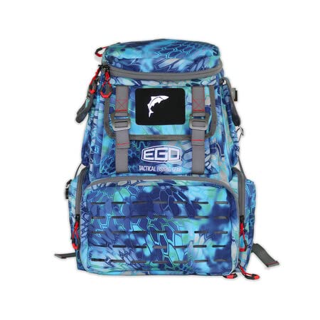 EGO Kryptek Tactical Tackle Box Backpack, Durable Fishing Tool Bag, 1000D Nylon Fabric with PVC Back, Water-Resistant, Multiple Storage Pockets, Laser-Cut Molle Loops, Includes 4 Tackle Trays