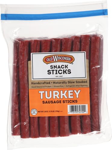 Old Wisconsin Honey Brown Sugar Turkey Sausage Snack Sticks, Naturally Smoked, Ready to Eat, High Protein, Low Carb, Keto, Gluten Free, 16 Ounce Resealable Package, Honey Turkey