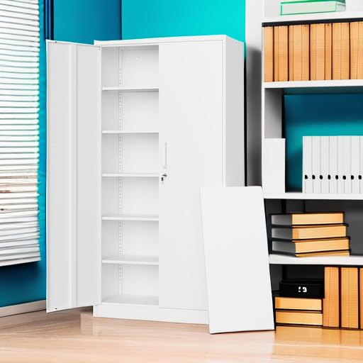 Letaya Metal Garage Storage Cabinets with Lock-72 Tall Tool Organizer Steel Lockers, 5 Adjustable Layers Shelves for Home,Office,Warehouse,Garage,(Black-72“)
