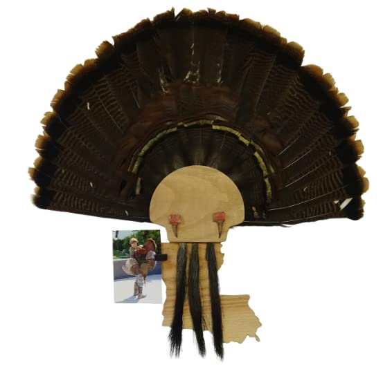 Esh Turkey Fan Mount Kit - Customized State Turkey Tail Mounting Plaque - Natural Oak Wood - Standard