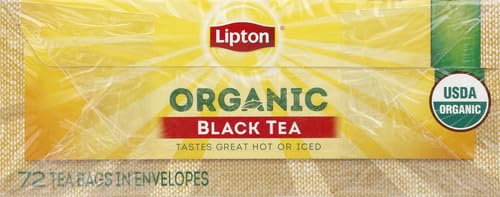 Lipton Organic Tea Bags Tastes Great Hot or Iced Organic Black Tea Can Help Support a Healthy Heart 5.74 oz 72 Count, Pack of 5