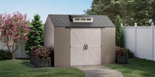 Rubbermaid Extra Large Resin Outdoor Storage Shed With Floor (7 x 10 Ft.), Weather Resistant, Brown, Organization for Home/Lawn Mower/Backyard Equipment/Bike Storage/Pool Supplies