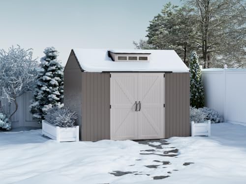 Rubbermaid Extra Large Resin Outdoor Storage Shed With Floor (7 x 10 Ft.), Weather Resistant, Brown, Organization for Home/Lawn Mower/Backyard Equipment/Bike Storage/Pool Supplies