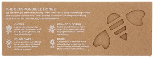 Bee Harmony Classic Honey Flight, Mini Honey Gift Set, 4 Jars, 3 OZ Each, Premium, Raw, Made in the USA