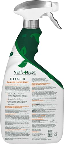 Vet's Best Flea and Tick Home Spray - Dog Flea and Tick Treatment for Home - Plant-Based Formula - Certified Natural Oils,Green - 32 oz