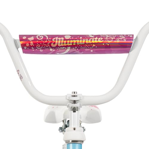 Huffy Illuminate 20” Girl’s Bike, Sky Blue Frame with Butterfly Graphics, Kickstand Included, Streamers and Chain Guard, White Tires and Pink Rims