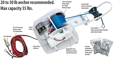 12V Up to 35 LBS Electric Marine Anchor Winch, Saltwater Boat Anchor Windlass Kit, Heavy Duty Towing Winches for Fishing Boat Pontoon Boat (White, 35 LBS)