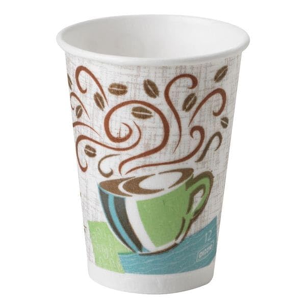 Dixie PerfecTouch 12 oz Paper Coffee Cups By GP PRO, Coffee Haze Design, 500 Count (25 Disposable Cups Per Sleeve, 20 Sleeves Per Case), 5342DX